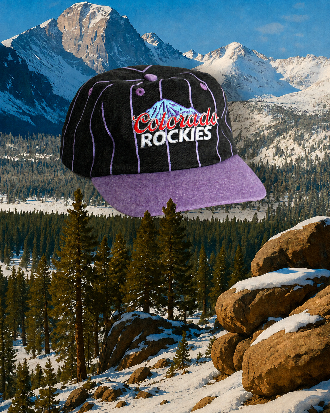 The same hat in direct sun, mountains turned ice blue