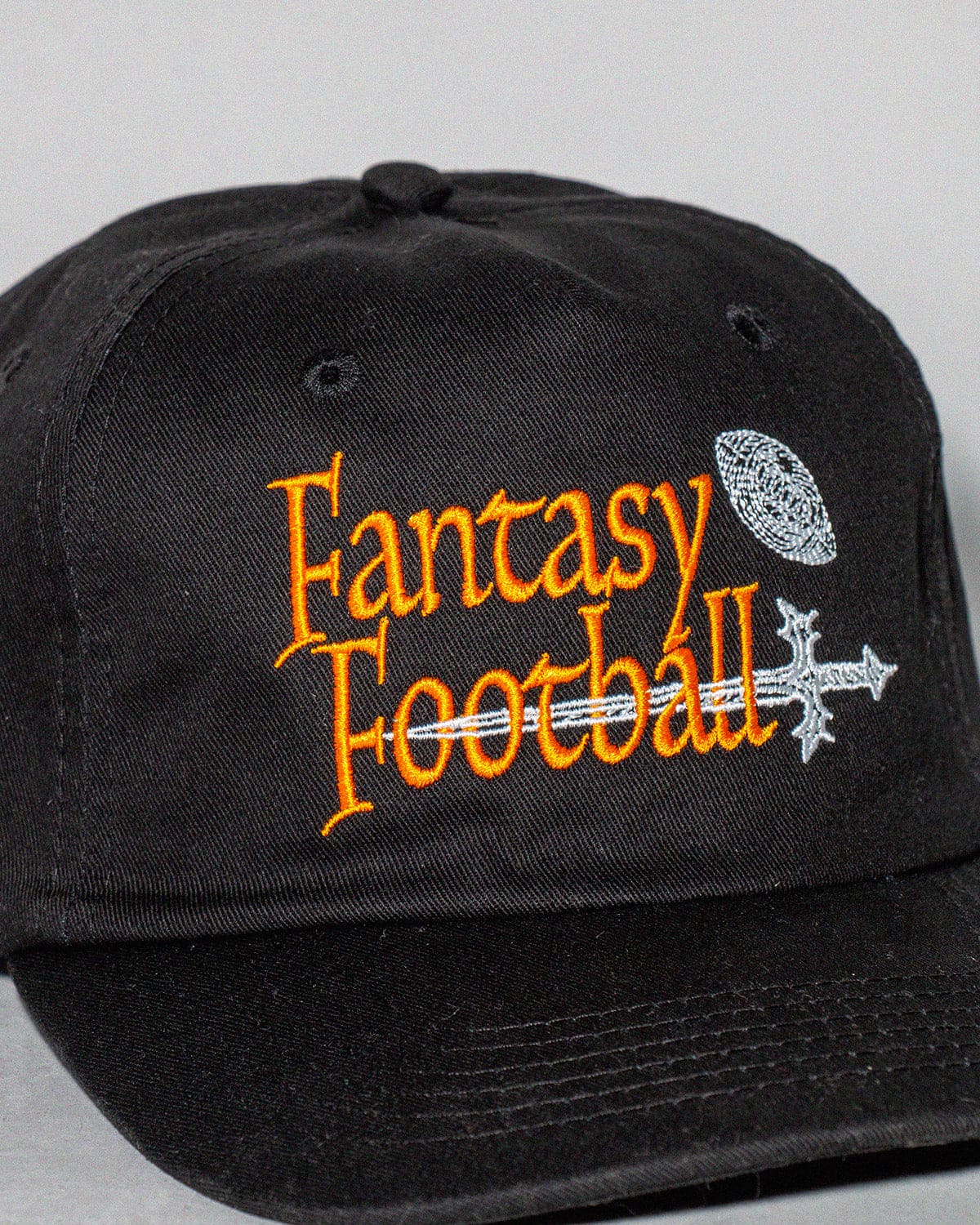 Close-up of the Fantasy Football Hat embroidery